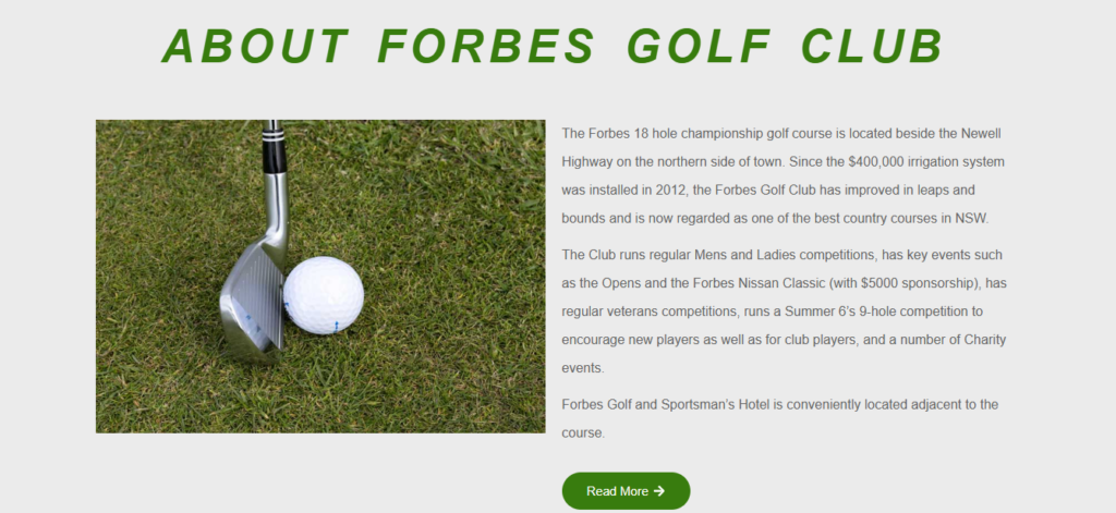 Forbes Golf Club website designed and developed using WordPress and ACF by Amaar Ahmed
