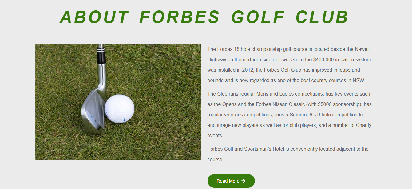 Forbes Golf Club website designed and developed using WordPress and ACF by Amaar Ahmed