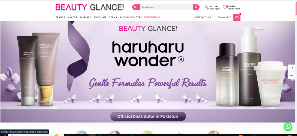 Beauty Glance Shopify eCommerce store designed and developed for skincare and beauty products by Amaar Ahmed