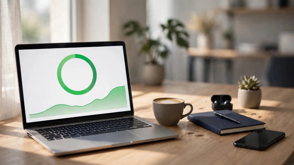 Laptop showing a website speed test dashboard — how to speed up Elementor in WordPress