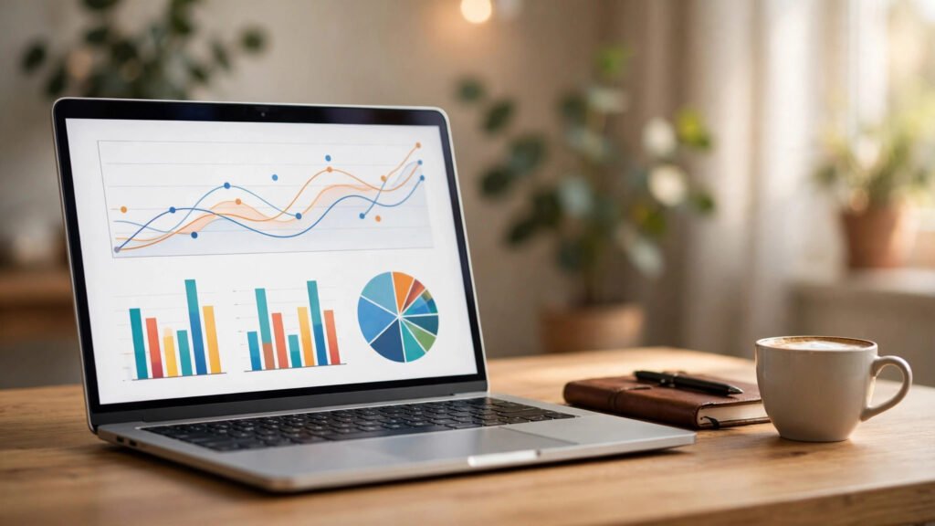 Laptop on desk showing website analytics dashboard — how to add Google Analytics to WordPress