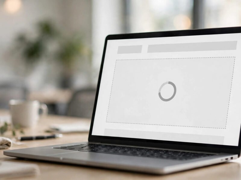 Guide to improve CLS WordPress: developer fixing cumulative layout shift on a laptop