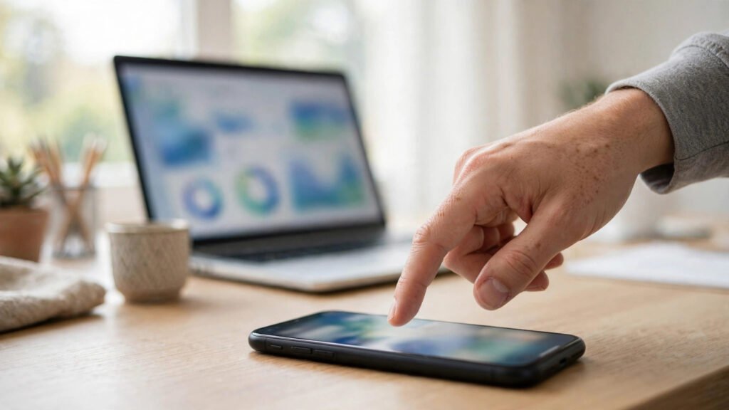 Hand tapping a smartphone screen showing fast website interaction — improve INP WordPress guide