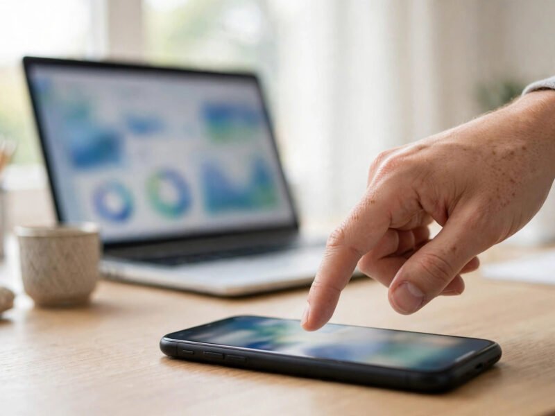 Hand tapping a smartphone screen showing fast website interaction — improve INP WordPress guide
