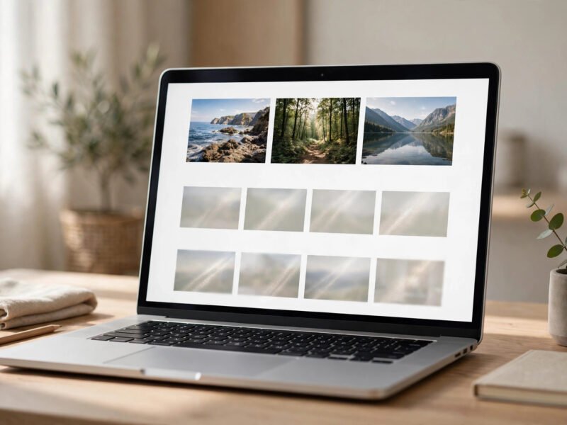 Laptop showing lazy load images in WordPress loading progressively in a photo gallery