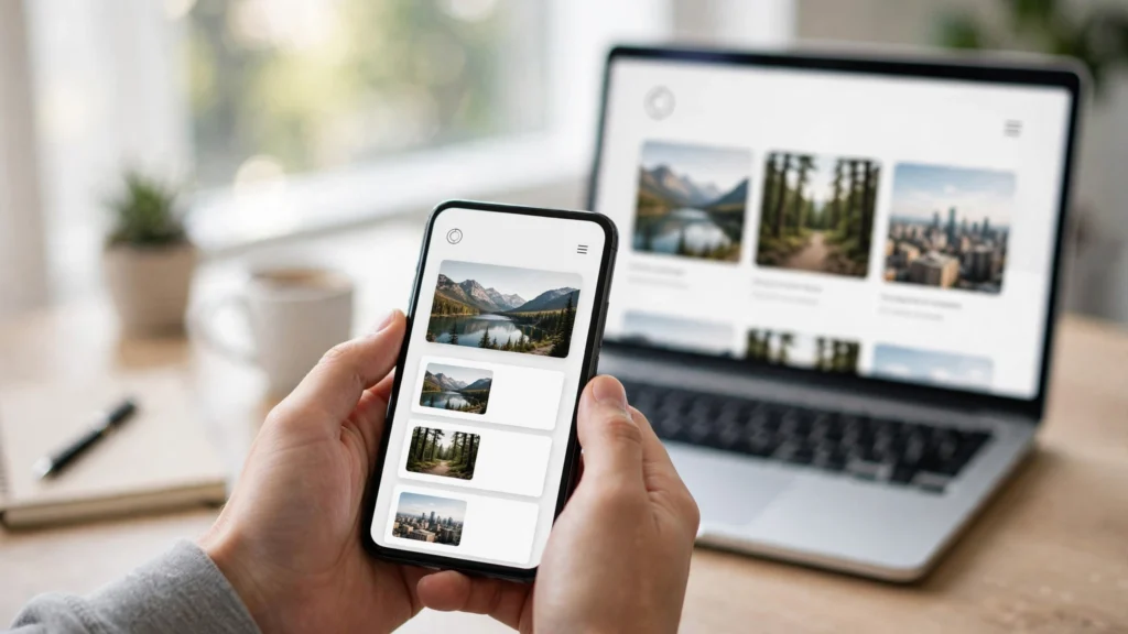 Mobile-friendly website design shown on smartphone and laptop