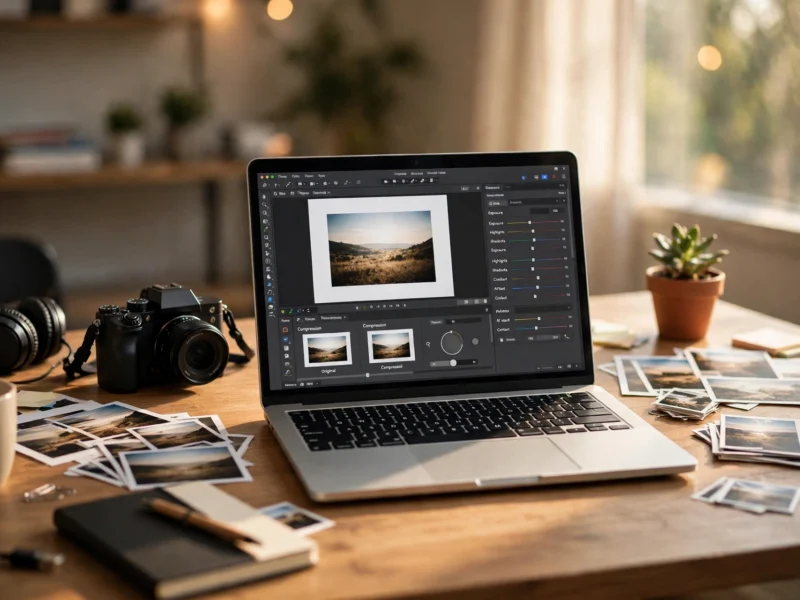 Optimize images in WordPress workspace photo showing photo editing and image compression