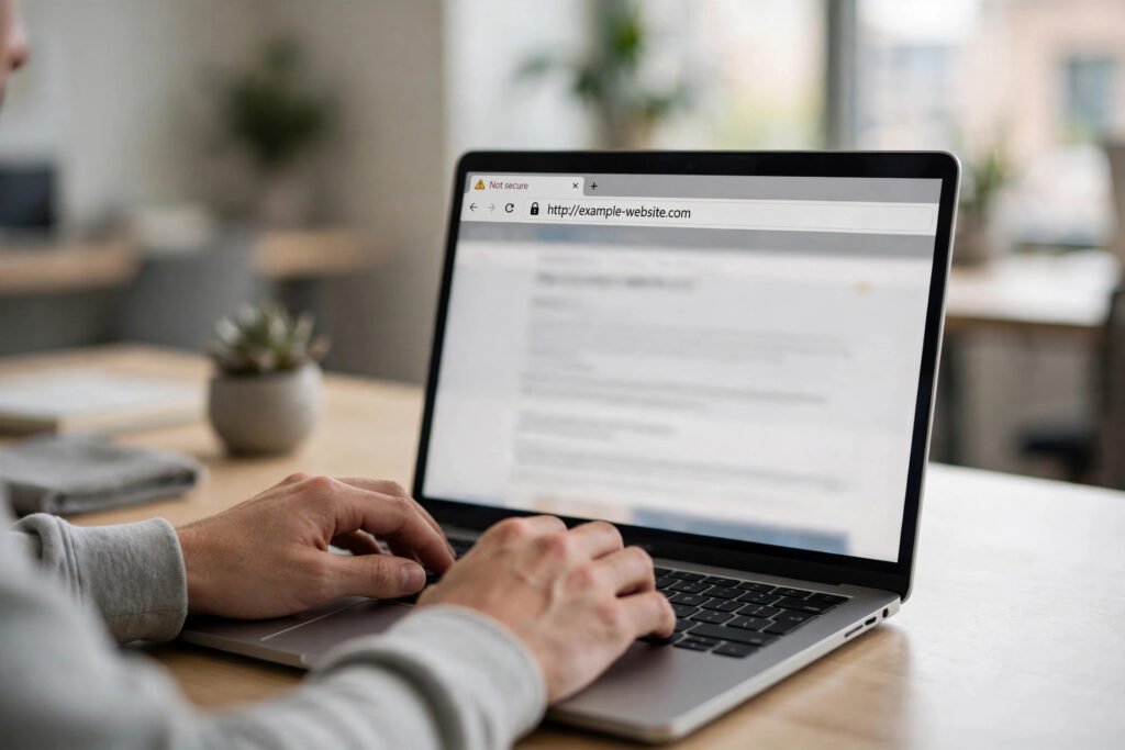 Fix WordPress mixed content errors - laptop showing Not secure browser warning