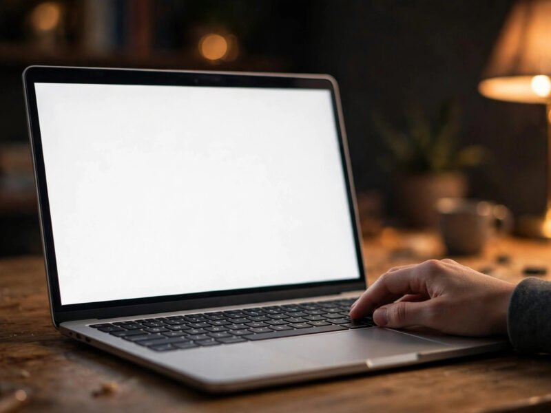 Developer troubleshooting the white screen of death WordPress error on a laptop